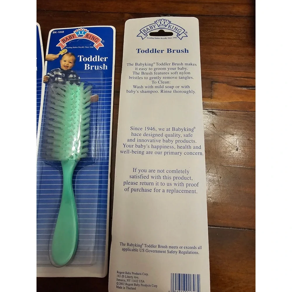 Vintage Baby King Toddler Brush BK-1848 Mint Green Soft Nylon Bristles 3-Pack
